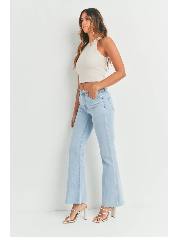 High Rise Scissor Hem Flare - Light Wash