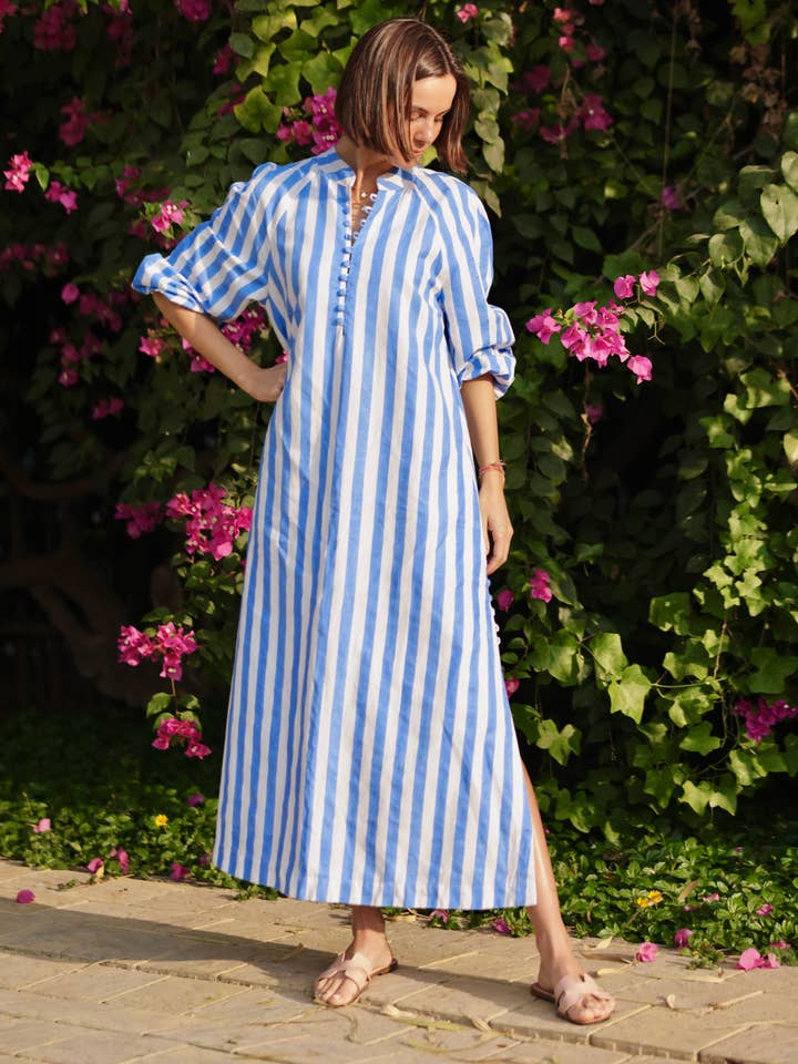 Positano Kaftan - Blue Cabana Stripe