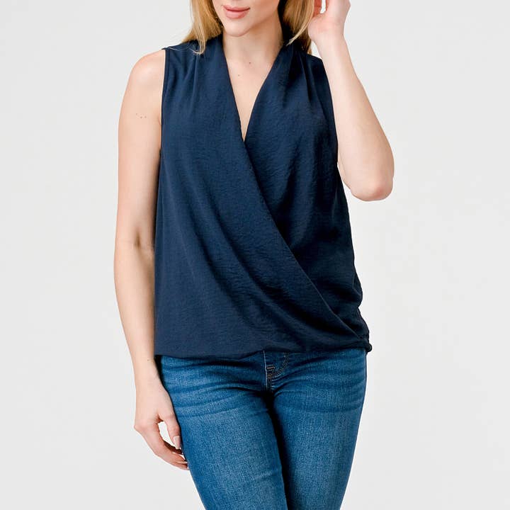 Flowy Wrap Style Top - Navy