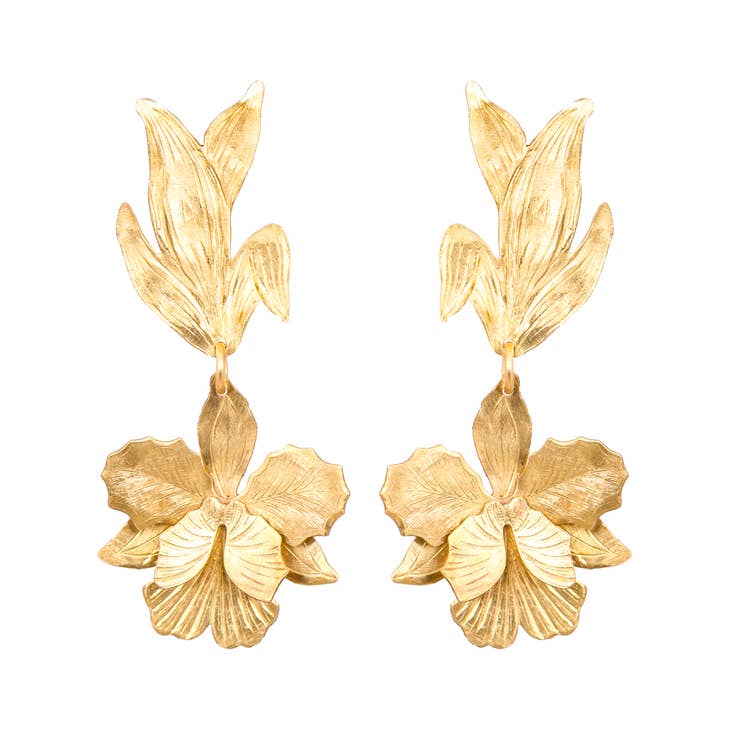 Gold Laelia Orchid Earrings