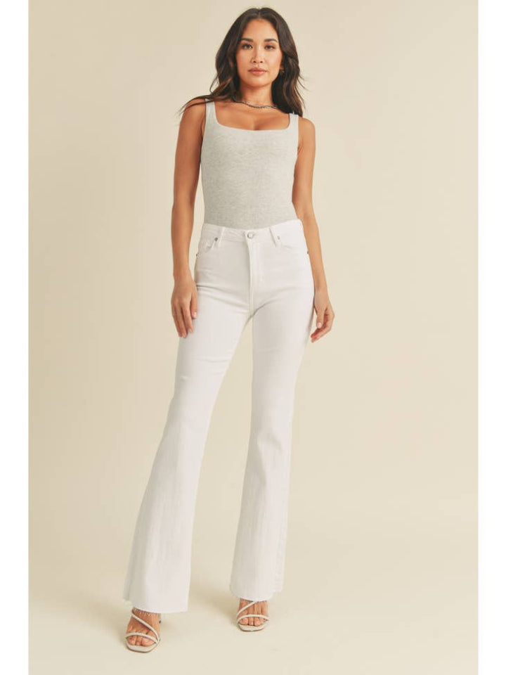 High Rise Scissor Cut Flare - White