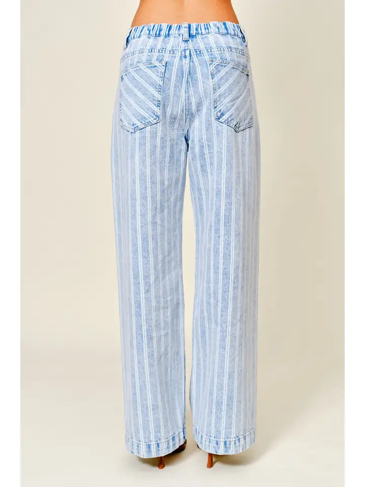 Striped Straight Pants - Light Denim