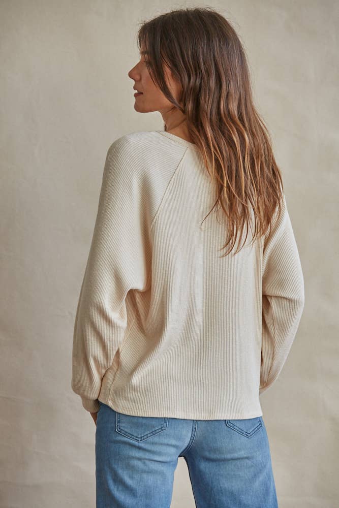 Button Down Raglan Top - Cream