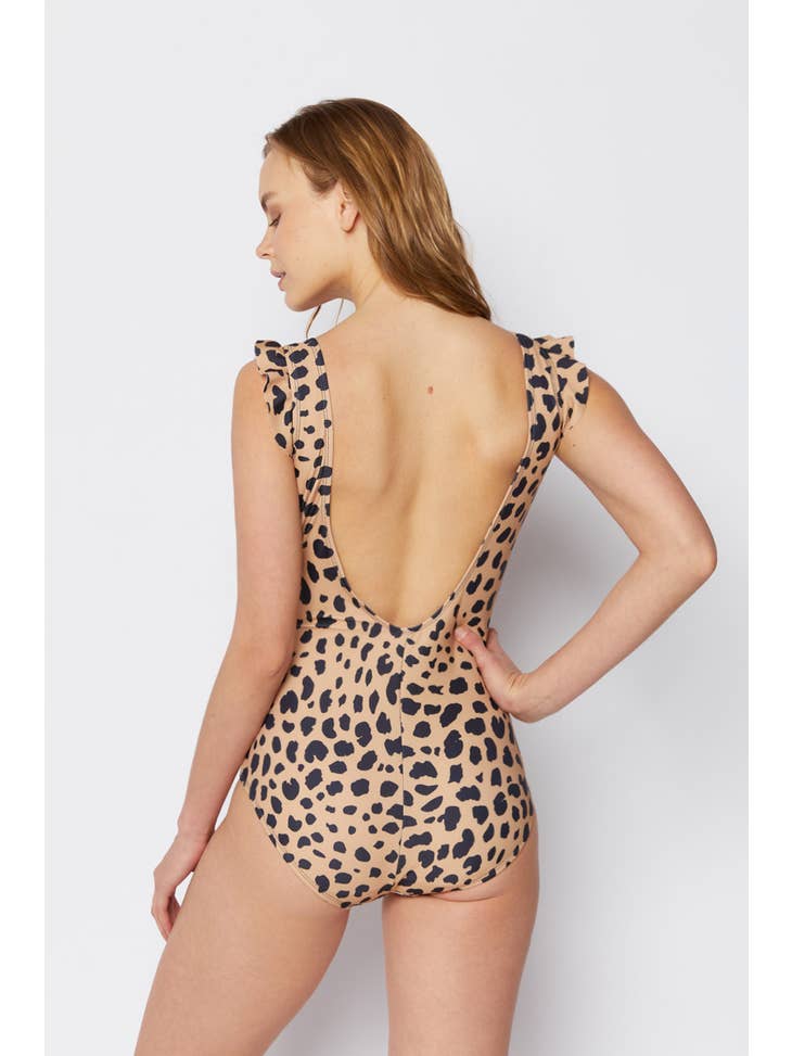 Ruffle Wrap Tie Swimsuit - Leo