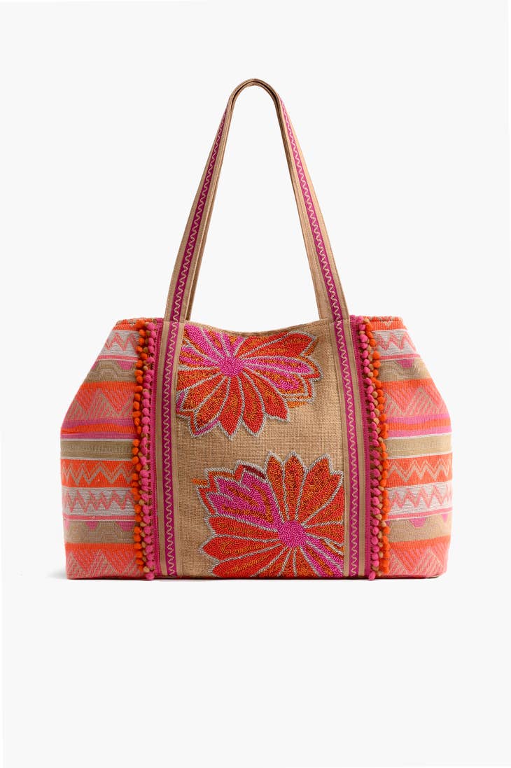 Poppy Floral Beaded Tote