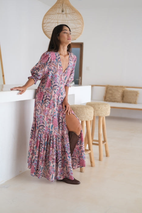 Block Printed Wrap Dress - Satya