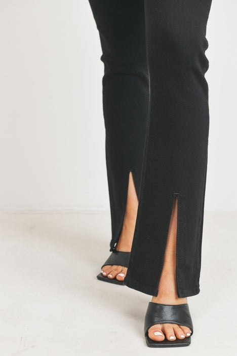 High Rise Front Slit Flare - Black