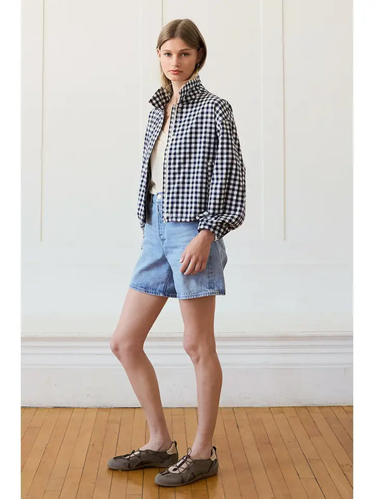 Gingham Zip Jacket - Navy