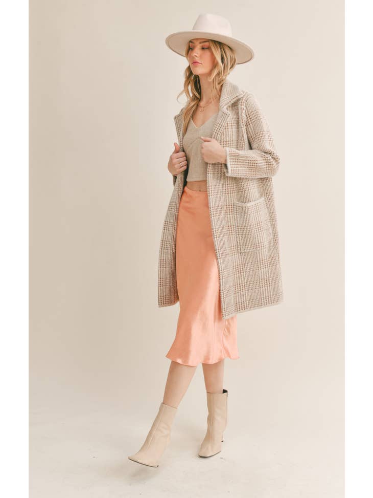 Marceau Houndstooth Coat - Ivory Brown