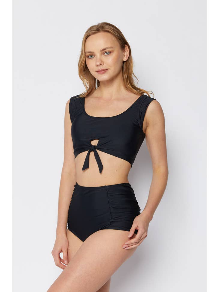 Tie Front Sporty Swimsuit - Black