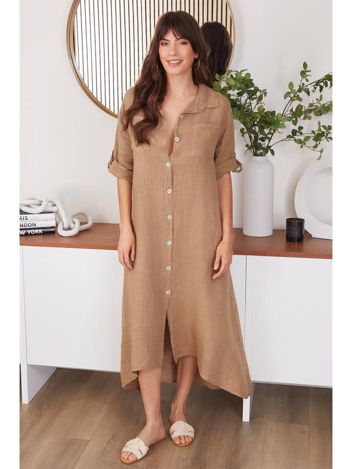 Linen Pocket Dress - Camel