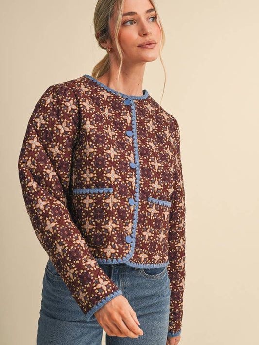 Quilted Floral Jacket - Mulled Wine