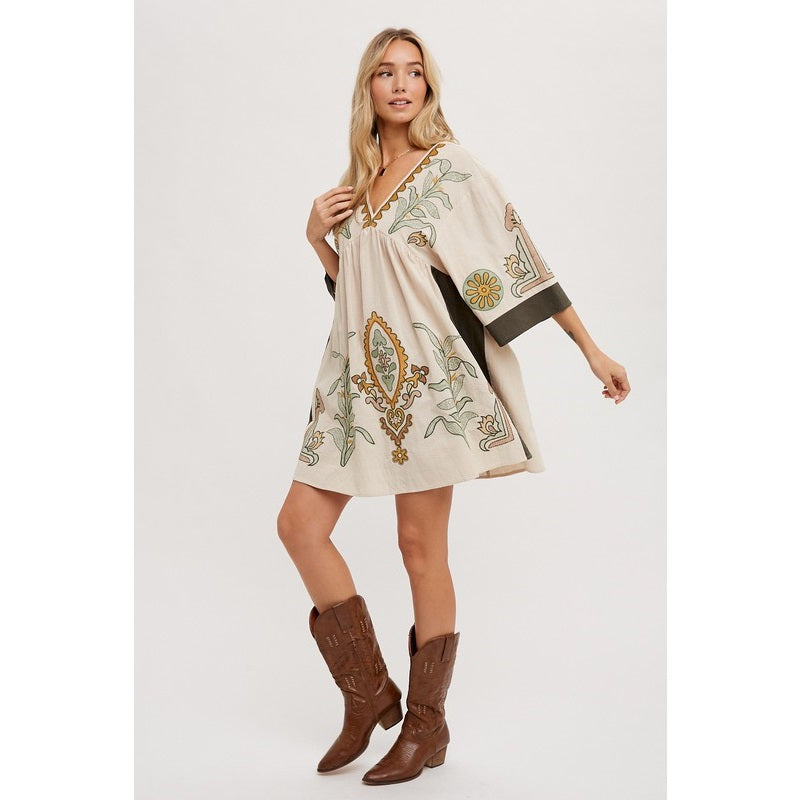 Embroidered Mini Dress - Sage
