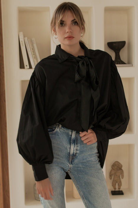 Merci Balloon Sleeve Oversized Shirt - Black