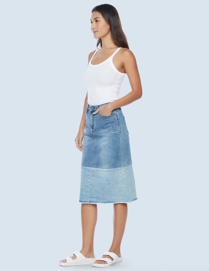 3 Shade Denim Skirt - Blue Blocking