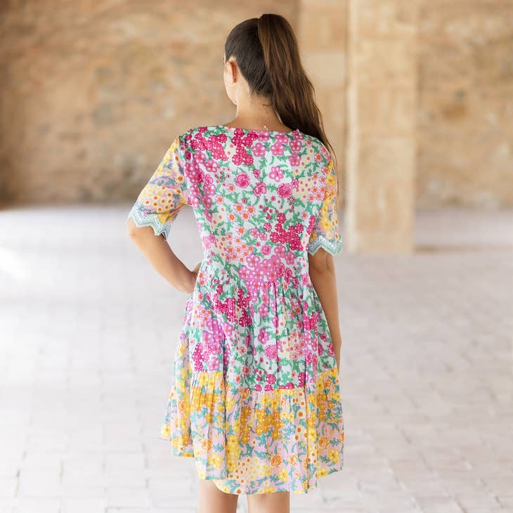 Notched Neckline Floral Dress