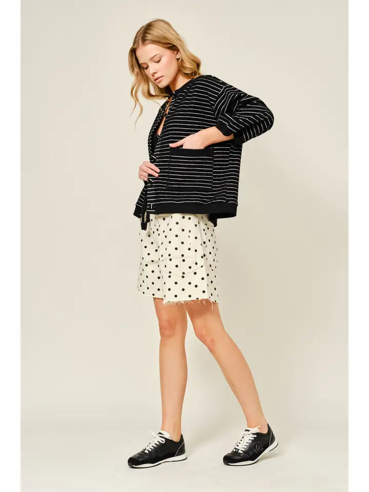 Striped Terry Cardigan - Black