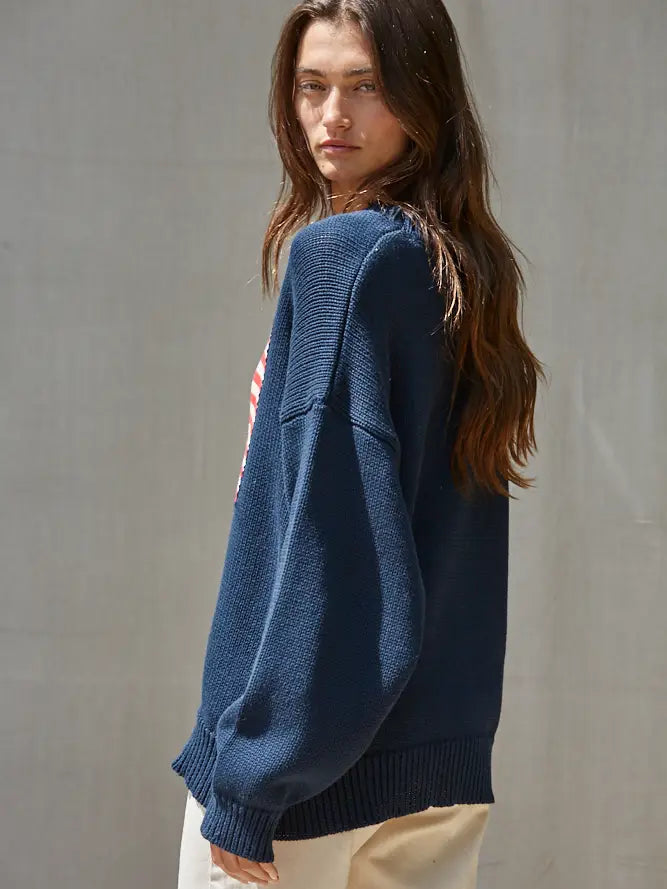 American Flag Pullover Sweater - Navy