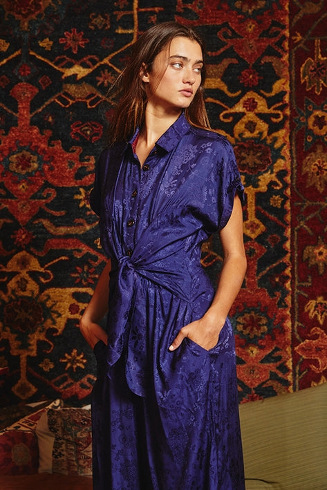 Tie Front Wide Leg Jumpsuit - Navy