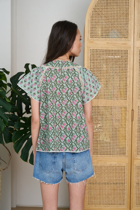 Kimberly Top - Green Block Print