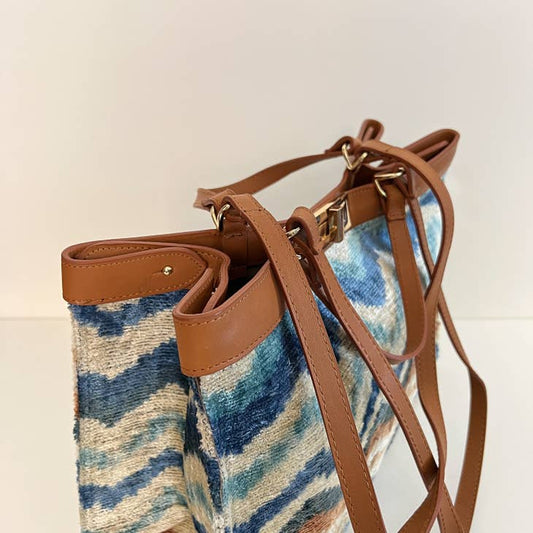 Caroline Bag - Blue & Tan Ikat