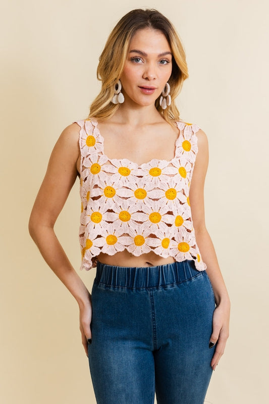 Daisy Crochet Top - Pink