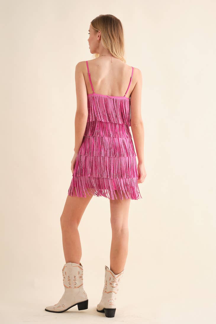 Western Fringe Mini Dress - Hot Pink