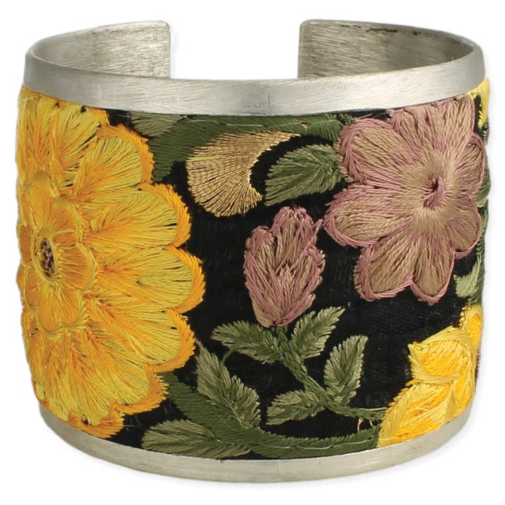 Embroidered Cuff - Yellow Flower Elegance