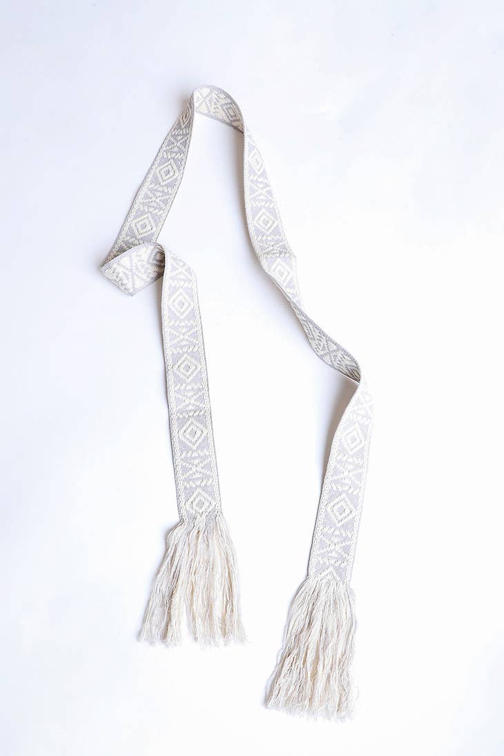 Woven Aztec Waist Tie Belt - Natural