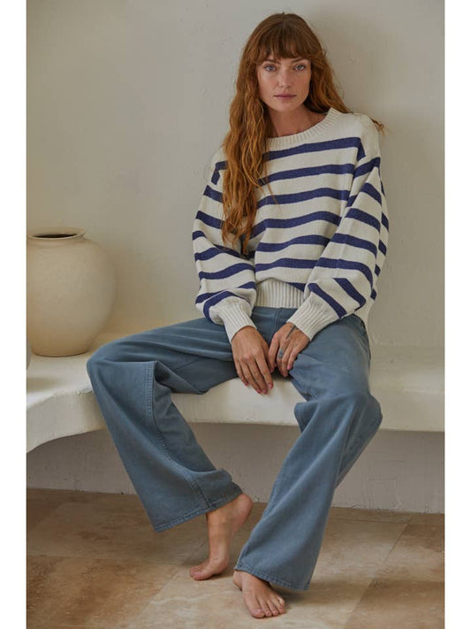 Davis Striped Sweater - Ivory Blue