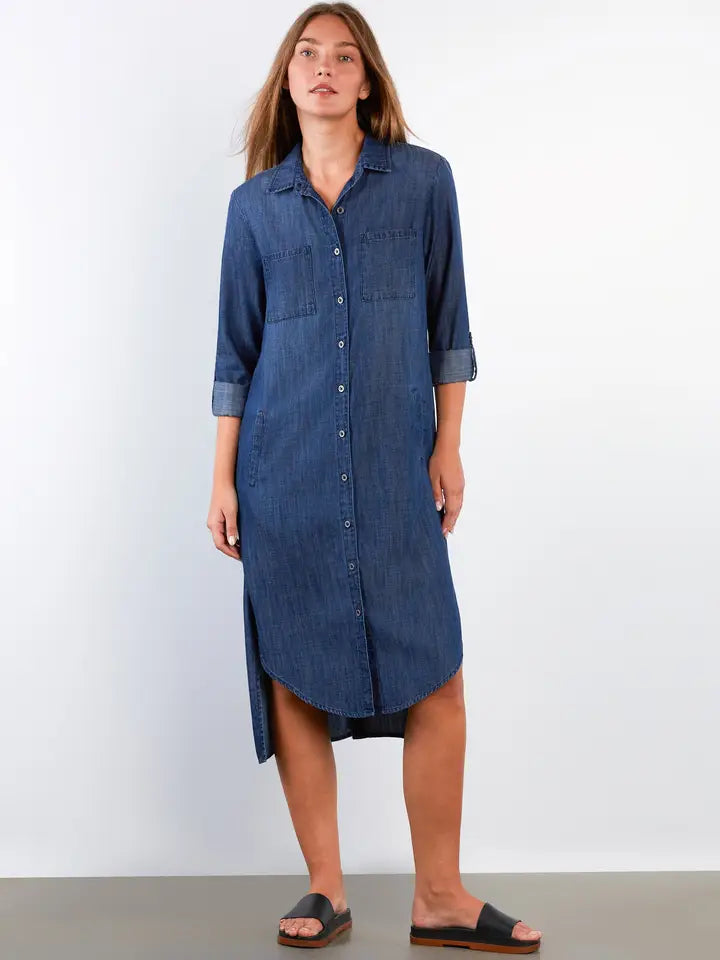 Chill Out Denim Shirtdress - Napa Blue