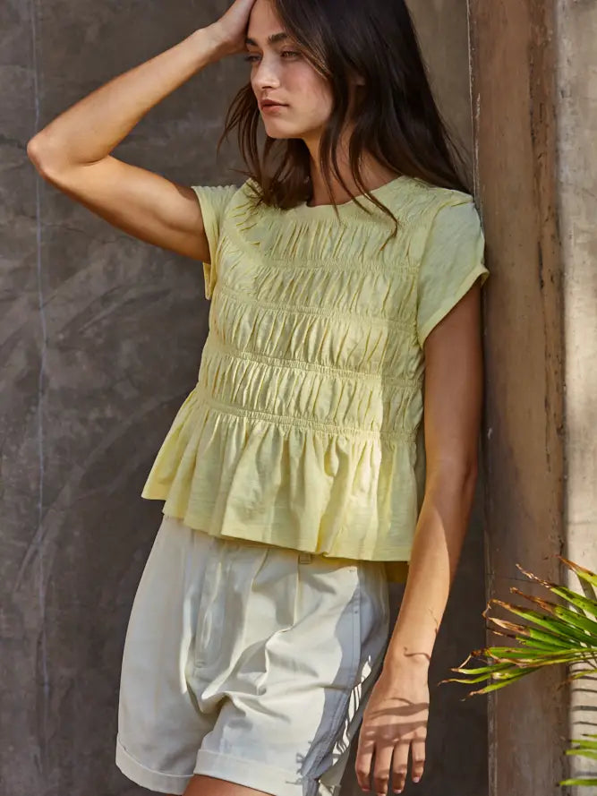 Smocking Detail Top - Light Yellow