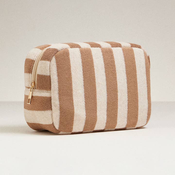 Striped Cosmetic Pouch - Beige