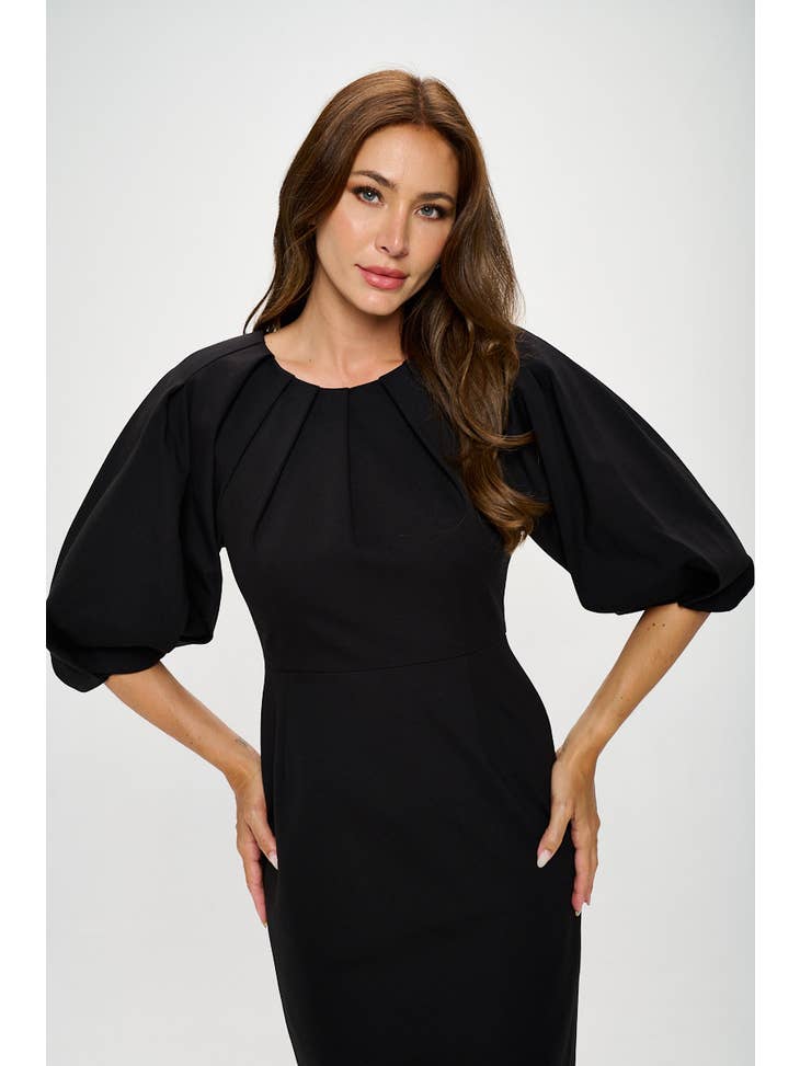 Balloon Sleeve Dress - Black