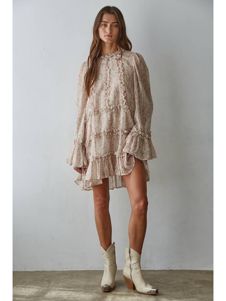 Ruffle Detail Mini Dress - Blush Multi