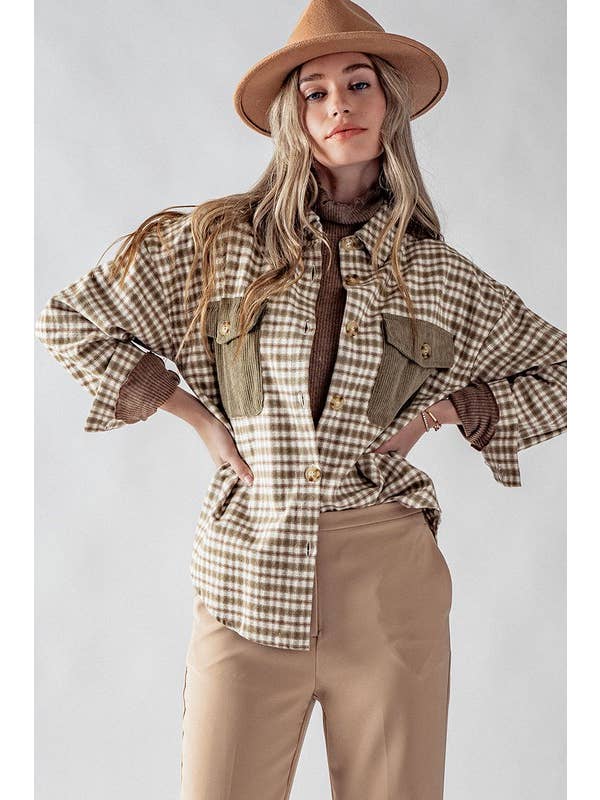 Plaid Shacket - Olive Multi
