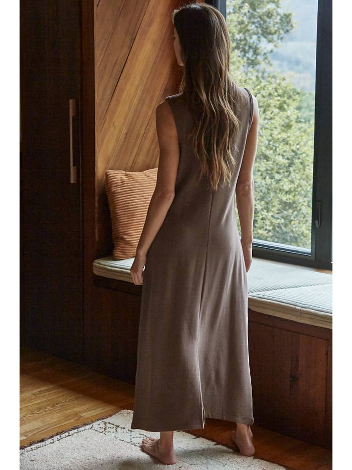 Ribbed Midi Dress - Chocolate