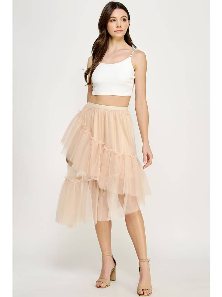 Asymmetrical Tiered Tulle Skirt - Oatmeal