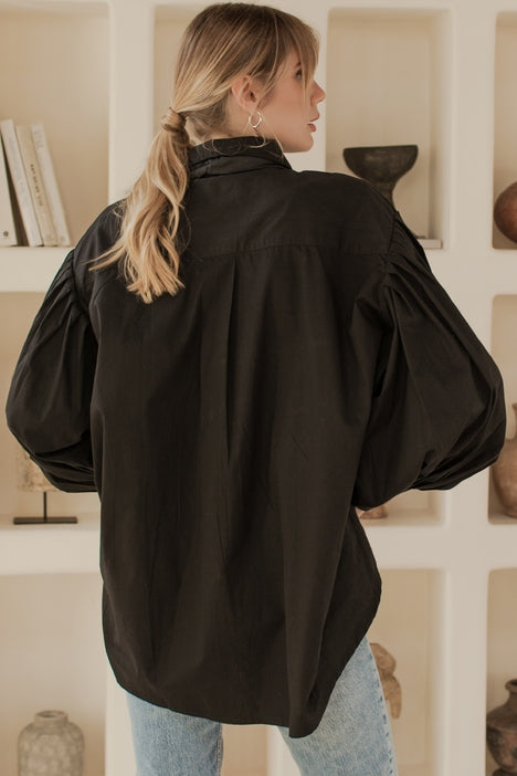 Merci Balloon Sleeve Oversized Shirt - Black