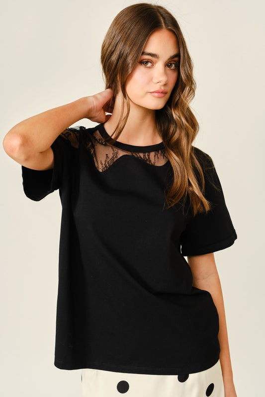 Lace Insert Tee - Black