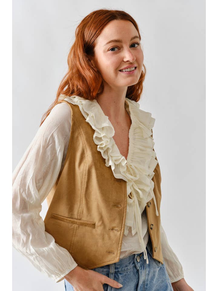 Suede Tuxedo Vest - Camel