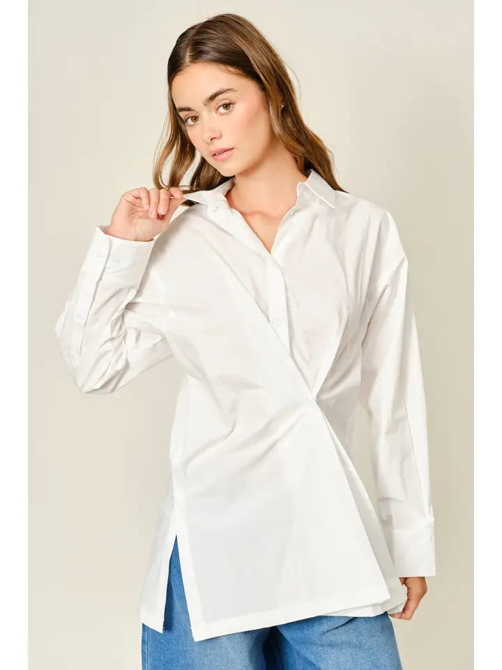 Across Button-Up Tunic Shirt - Off White