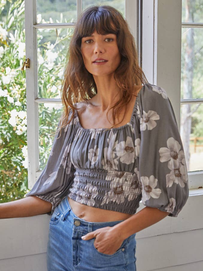 Sweetheart Neck Crop Top - Grey