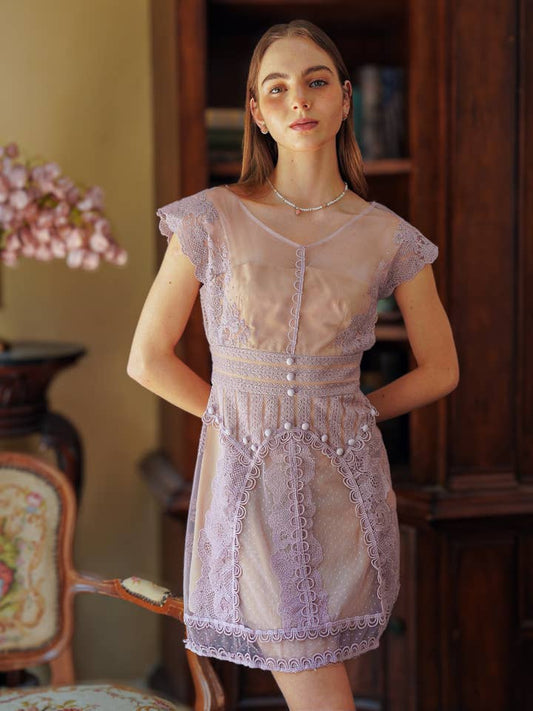 Lace Illusion Dress - Lavender