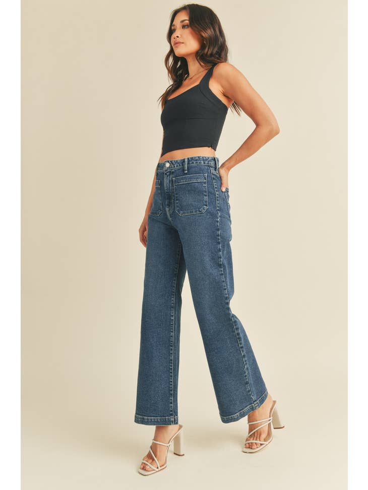 Patch Pocket Wide Leg - Dark Wash