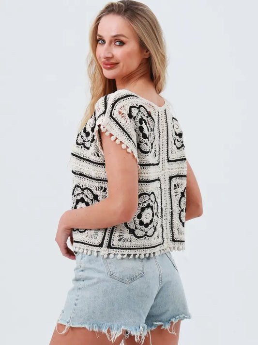 Crochet Floral Top - White