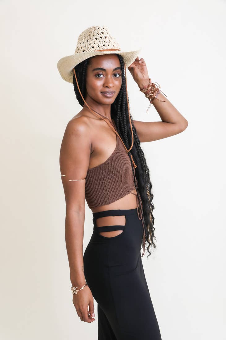 Weaved Western Cowboy Hat - Beige