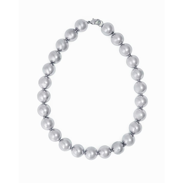 Iris Large Brass Beaded Necklace - Silver