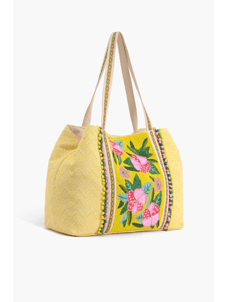 Blazing Yellow Hibiscus Embellished Tote
