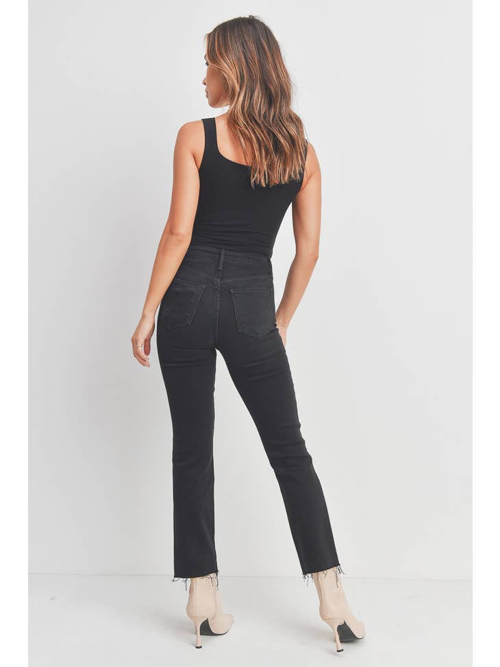 Knee Distress Vintage Slim Straight - Washed Black